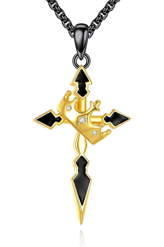 Crown Cross Necklace S925 Sterling Silver Crown Cross Pendant Necklace Jewelry Gifts for Men