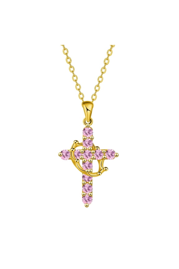 Crown Cross Necklace for Women, 18K Yellow Gold Plated Crown Cross Pendant Necklace Zirconia Cross Necklaces Faith Cross Jewelry First Communion Gifts