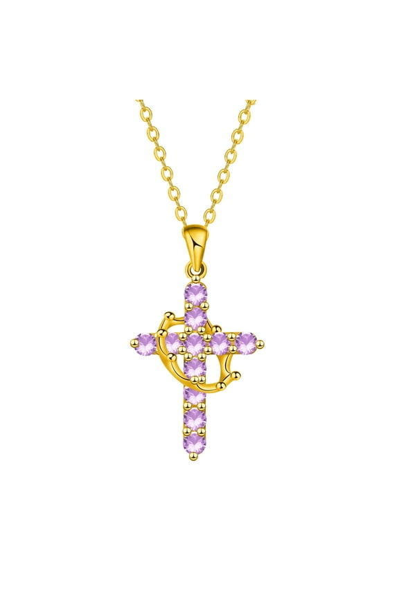 Crown Cross Necklace for Women, 18K Yellow Gold Plated Crown Cross Pendant Necklace Zirconia Cross Necklaces Faith Cross Jewelry First Communion Gifts