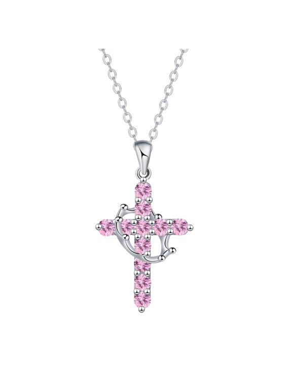 Crown Cross Necklace for Women, 18K White Gold Plated Crown Cross Pendant Necklace Zirconia Cross Necklaces Faith Cross Jewelry First Communion Gifts