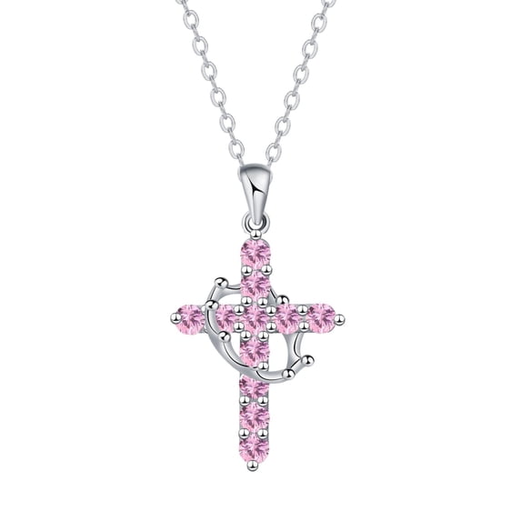 Crown Cross Necklace for Women, 18K White Gold Plated Crown Cross Pendant Necklace Zirconia Cross Necklaces Faith Cross Jewelry First Communion Gifts