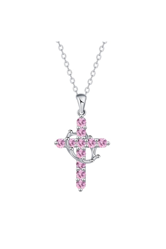 Crown Cross Necklace for Women, 18K White Gold Plated Crown Cross Pendant Necklace Zirconia Cross Necklaces Faith Cross Jewelry First Communion Gifts