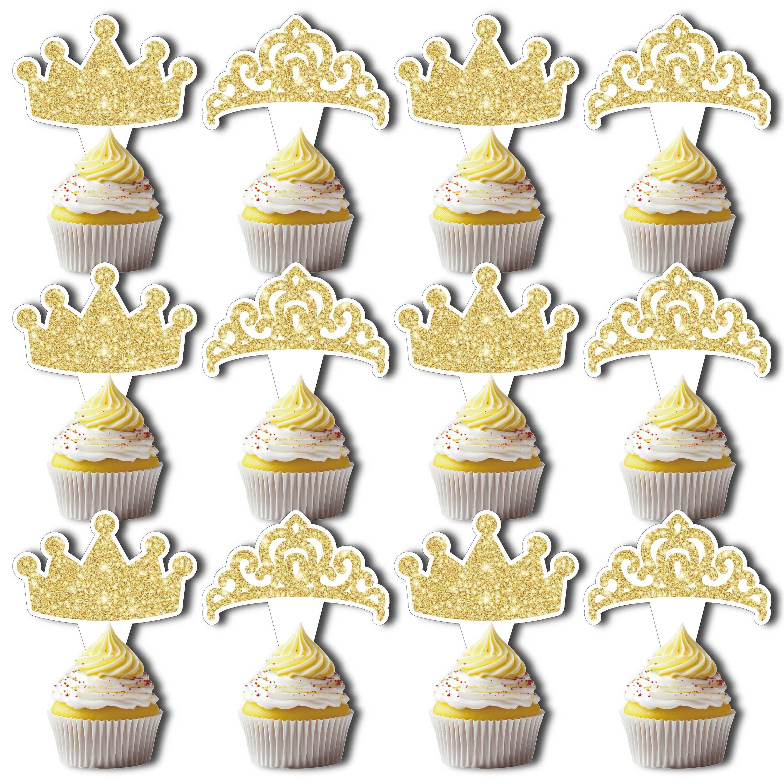 Crown Cupcake Cake Toppers Gold Glitter,24PCS Queen H2FSDCrown Cupcake ...