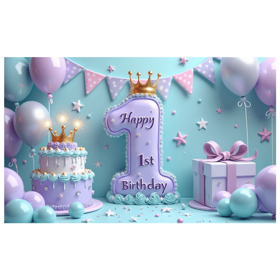 Crown Decoration First Birthday Banner Decorative Balloons Cake Elements Pastel Colors For Baby Celebration Indoor Event Kids Party