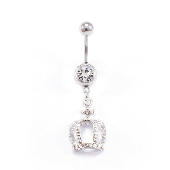 Crown Design 14G 316L Surgical Steel Dangle Belly Button Ring with CZ Jewels