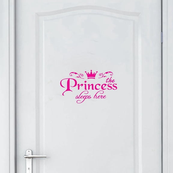 Crown Diamond Wall Decals Princess Sleep Here Hot Pink Wall Stickers Removable DIY Mural Art Words with Flower Quotes Vinyl Stickers for Kids Girls Bedroom Living Room Background Decoration