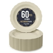 Crown Display 10" Ivory Hard Plastic Victorian Design Wedding and Holiday Dinner Plates - 60 Ct.