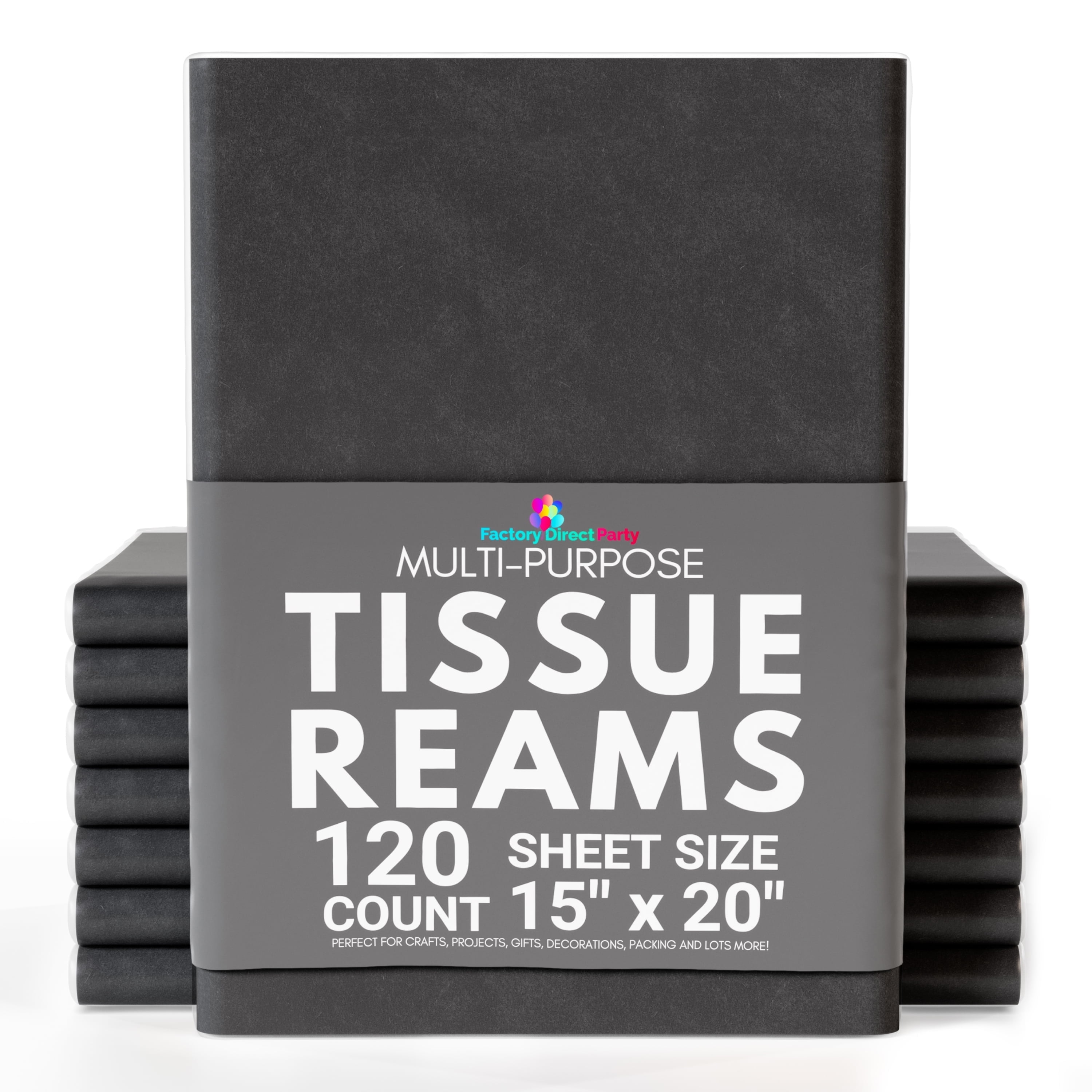 Crown Display 120 Count Tissue Paper for Gift and Crafts 15" x 20" - Black
