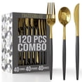 thumbnail image 1 of Crown Display 120-Pc Elegant Disposable Silverware - Premium Plastic Cutlery - Black Gold, 1 of 8