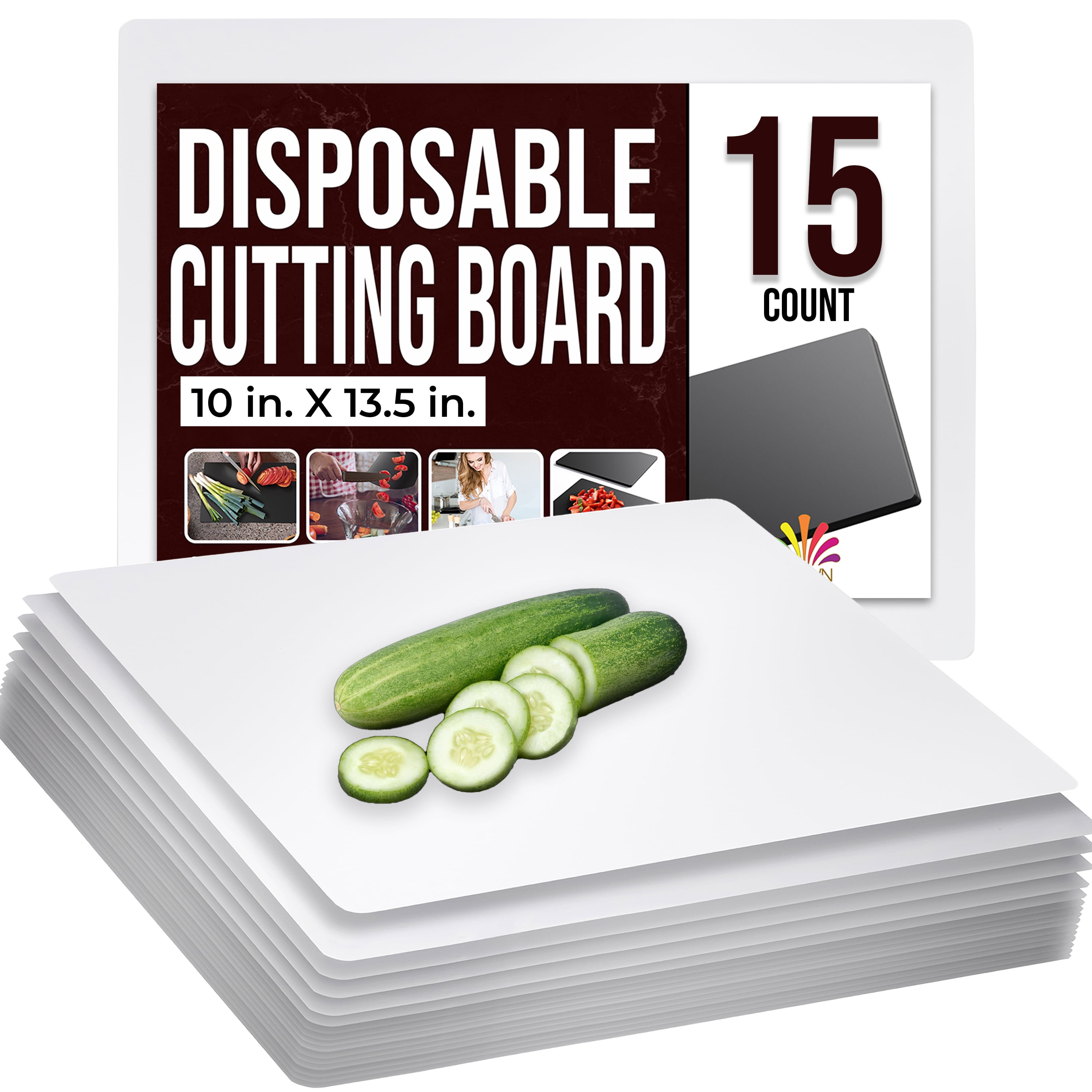 Crown Display 15Count Premium Plastic Recyclable Cutting Boards, 10" x