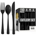 thumbnail image 1 of Crown Display 150-Piece Black Disposable Cutlery Plastic Spoons Forks Knives Combo Set, 1 of 7