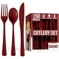 thumbnail image 1 of Crown Display 150-Piece Burgundy Disposable Silverware - Red Plastic Cutlery Combo Set, 1 of 7