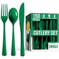 thumbnail image 1 of Crown Display 150-Piece Emerald Green Disposable Silverware - Green Plastic Cutlery Combo Set, 1 of 7
