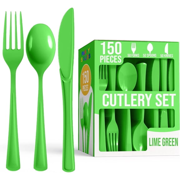 Crown Display 150-Piece Lime Green Silverware - Green Disposable Plastic Cutlery Combo Set