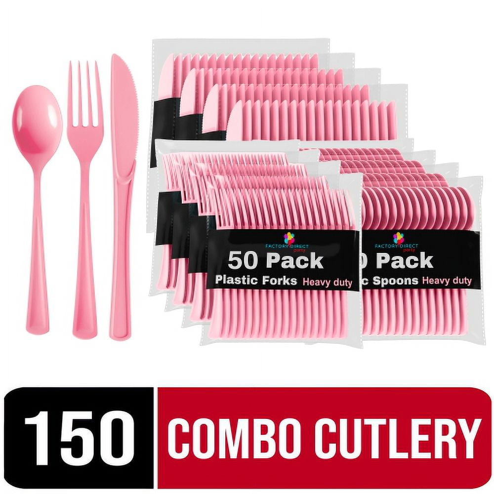 Crown Display 150-Piece Pink Disposable Silverware - Pink Plastic ...