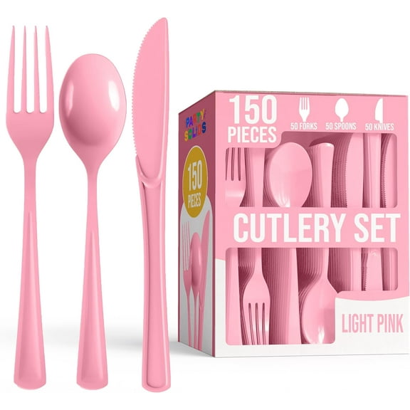Crown Display 150-Piece Pink Disposable Silverware - Pink Plastic Cutlery Combo Set