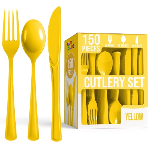 Crown Display 150-Piece Yellow Disposable Plastic Cutlery Combo Set