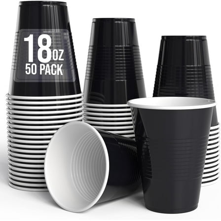 Crown Display 18 Oz Black Plastic Cups For Party Supplies 50 Pack