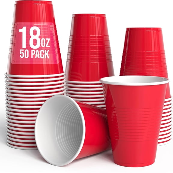 Crown Display 18 Oz Red Plastic Cups For Party Supplies 50 Pack