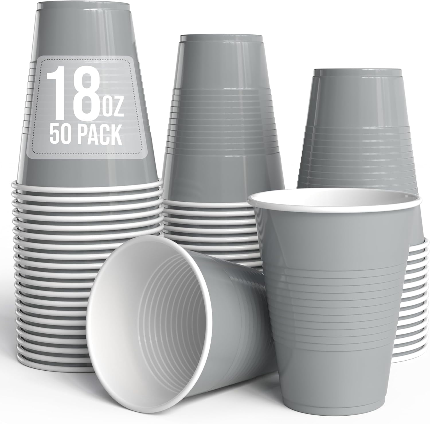 Crown Display 18 Oz Silver Plastic Cups For Party Supplies 50 Pack ...