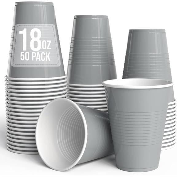 Crown Display 18 Oz Silver Plastic Cups For Party Supplies 50 Pack