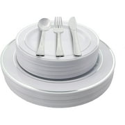 Crown Display 200 Ct. Silver Line Wedding Kit Disposable Plastic Cutlery Set - Service for 40