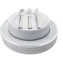 Crown Display 200 Ct. Silver Line - Wedding Kit Disposable Plastic Cutlery Set - Service for 40