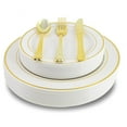 thumbnail image 1 of Crown Display 200 Pcs Wedding Kit - Disposable Plastic Plates and Cutlery Set Gold Line - Service for 40, 1 of 7