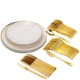 thumbnail image 1 of Crown Display™ 200 Piece Ivory And Gold Rimmed Disposable Plastic Plates For Party And Cutlery Set - Service For 40, 1 of 5