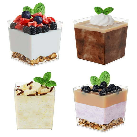 Crown Display 40 Clear Plastic Mini Square Dessert Cups - 3.6 oz