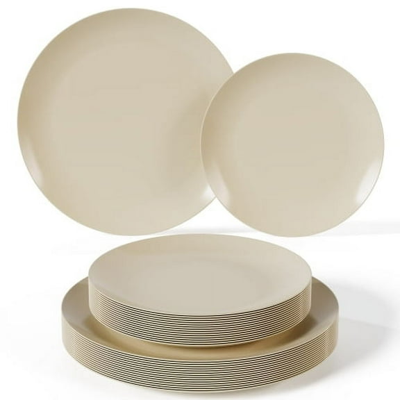 Crown Display 40-Piece Plastic Disposable Mocha Dinner Plates Set (20 Guests)