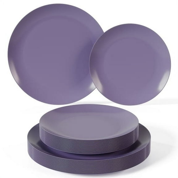 Crown Display 40 Piece Plastic Disposable Plates Set (20 Guests) - Purple