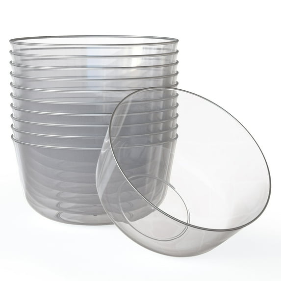 Crown Display 40 Premium Disposable Clear Glass look Silver Rim Plastic Bowls - 24 oz.