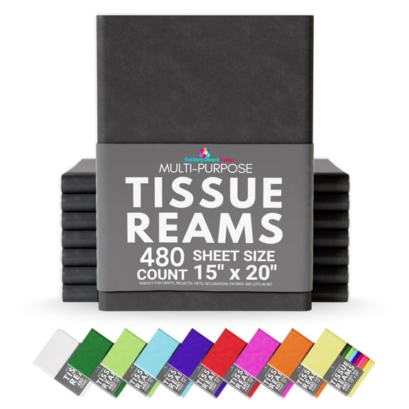 Crown Display - 480 Sheets, 15" x 20" Packing Paper Sheets For Gift Wrapping And Packing, Tissue Paper Ream - Black