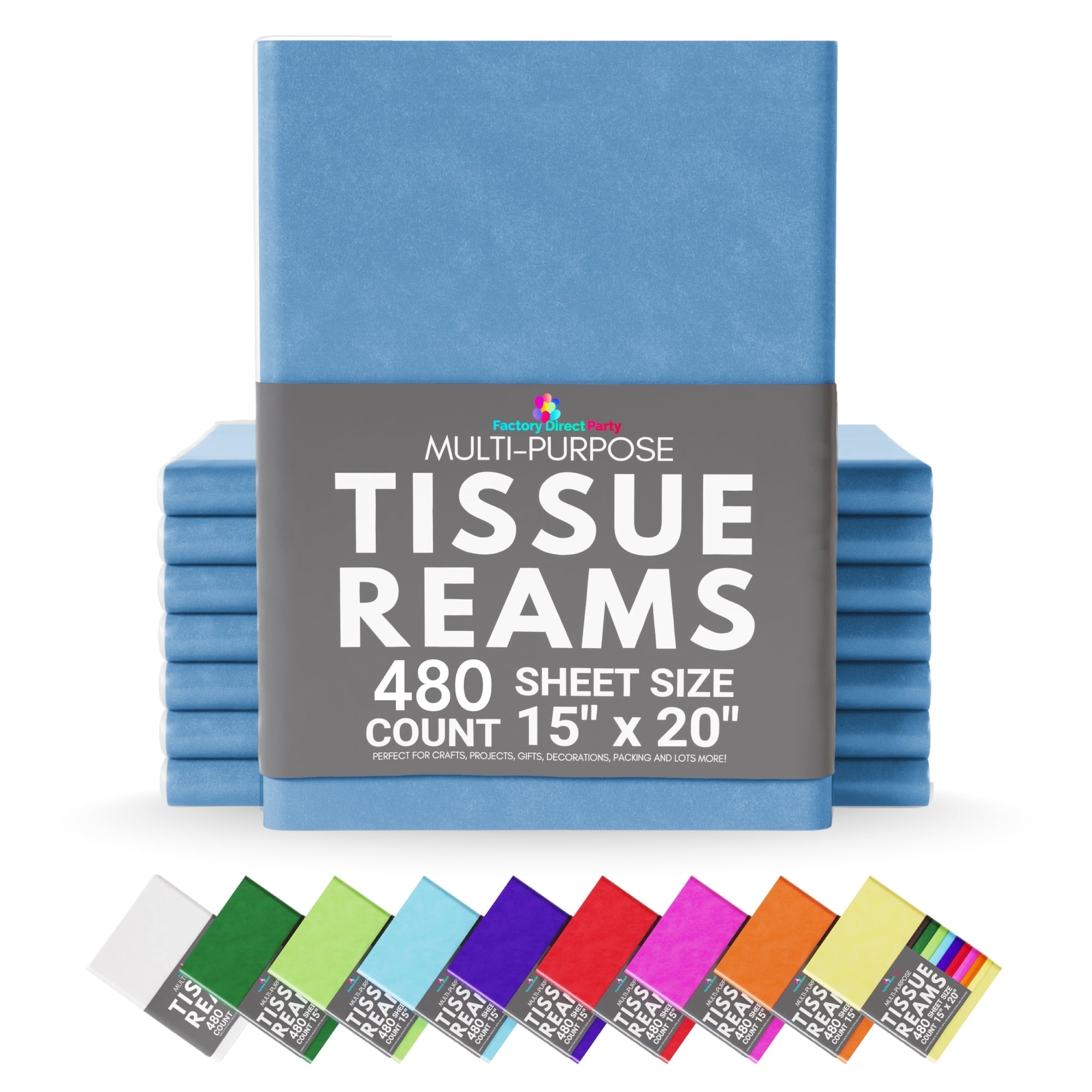 Crown Display - 480 Sheets, 15" x 20" Packing Paper Sheets For Gift Wrapping And Packing, Tissue Paper Ream - Dark Blue