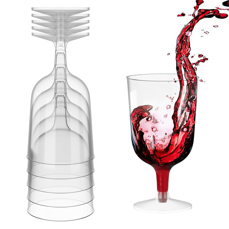 Crown Display 6 oz. Clear Plastic Wine Glasses, 2 Piece Stemmed Disposable Wine  Cup - 40 Count 