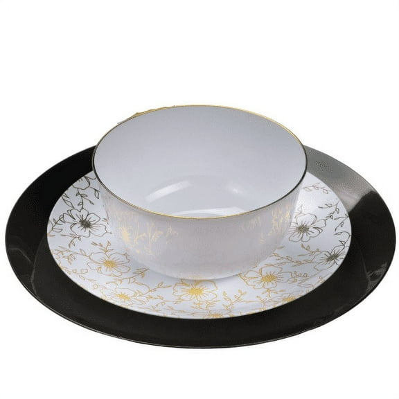 Crown Display Premium Disposable Plastic Dinner Set - Versa Black Design, 60 Pack