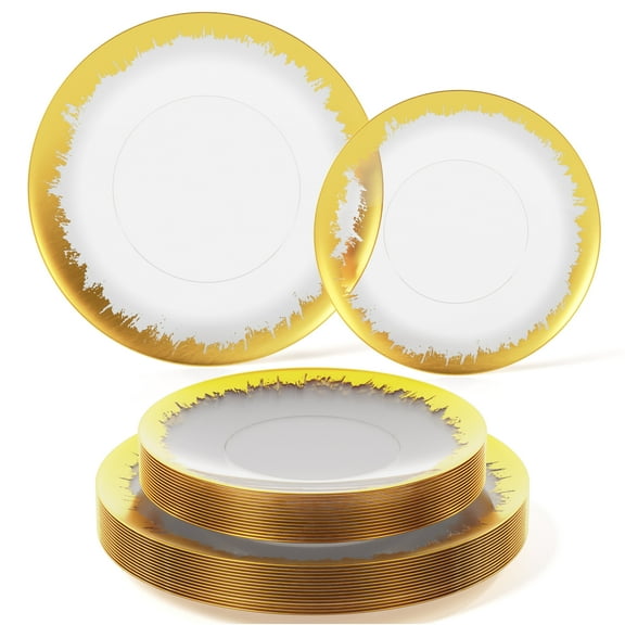 Crown Display 60 Pack Dinnerware Sets Gold Plastic Plates