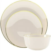 Crown Display 60-Pack Premium Disposable Plastic Dinner Set - Classic Cream With Gold Rim