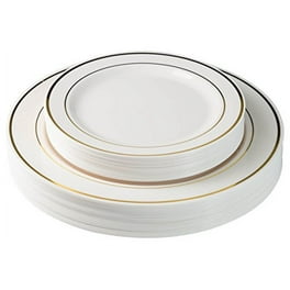 50 Piece Disposable Plates - Heavy Duty Plastic Dinnerware for Wedding –  Stock Your Home