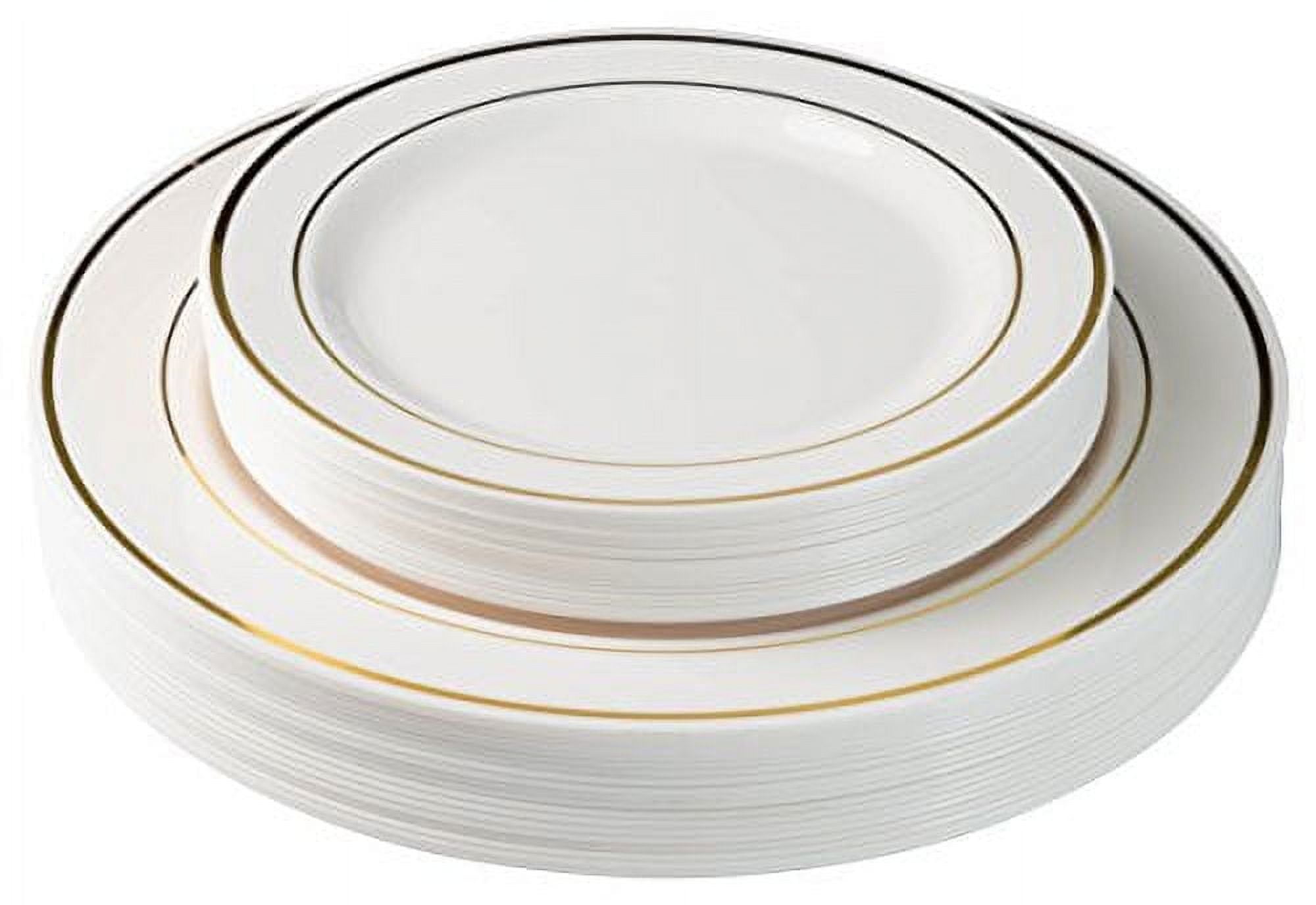 Crown Display 60 Pcs Ivory & Gold Plastic Disposable Dinnerware Set Combo - Wedding & Party - Service For 30