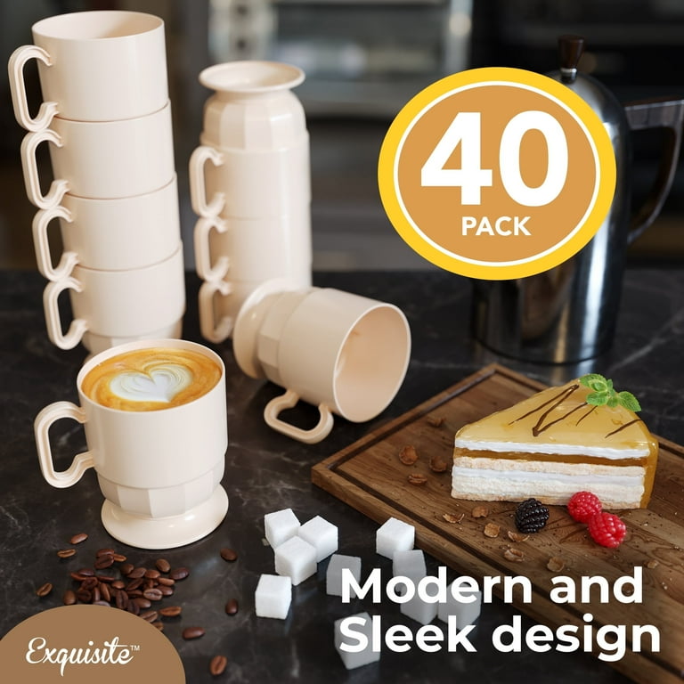 Crown Display 8 oz Ivory Disposable Coffee Cups, Hard Plastic Mugs with  Handles, 40 Pack - Walmart.com