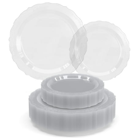 Exquisite 80-Count Clear Plastic Dinner Plates - Victorian Style