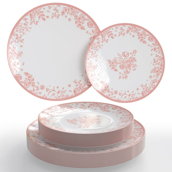 Crown Display 80-Piece Plastic Disposable Party Plates Set - Pink and White, 8 & 10 Inch