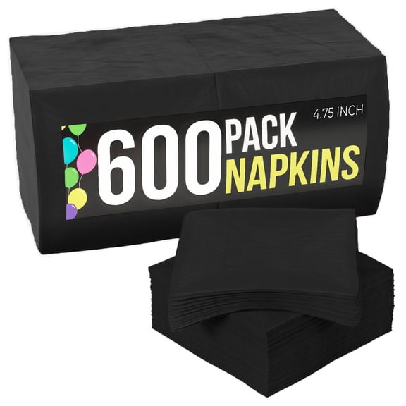 Crown Display Black Cocktail Napkins: Highly Absorbent Disposable Paper Napkins - 600 Count