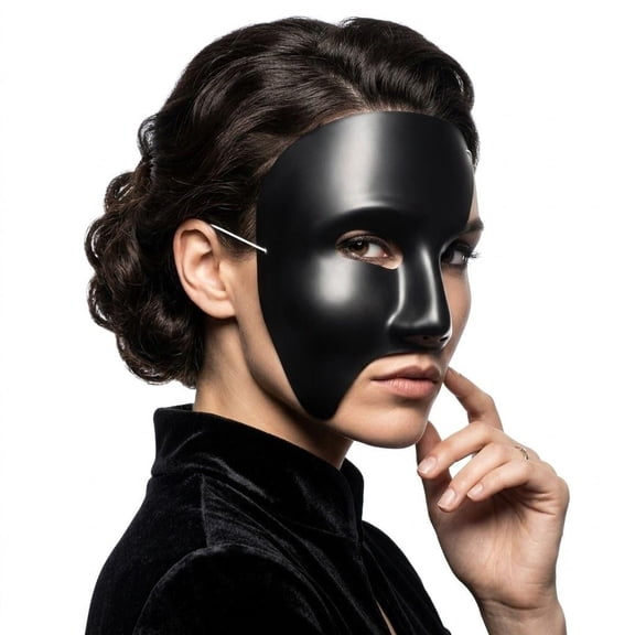 Crown Display Black Phantom Half Face Mask, Opera Masquerade Costume