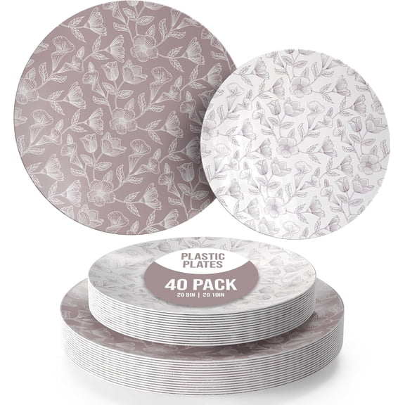Crown Display Blossom Circle Decorative Plastic Plate Set for 20 Guests | 40 Pc Dinnerware Set | Party Plates