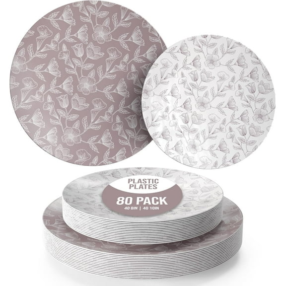 Crown Display Blossom Circle Decorative Plastic Plate Set for 40 Guests | 80 Pc Disposable Dinnerware