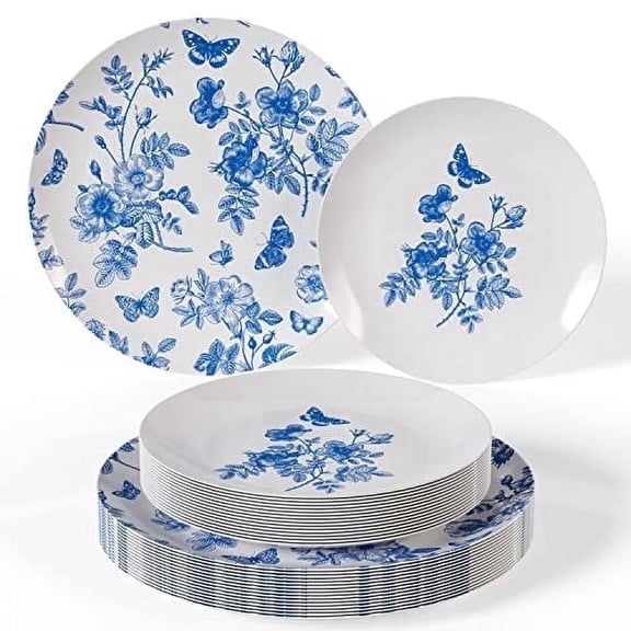 Crown Display Botanical Design Modern Party Plates - 40-Piece, Service for 20