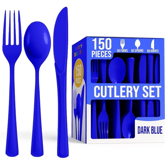Crown Display Dark Blue Party Supply Set - 150-Piece Disposable Cutlery Combo